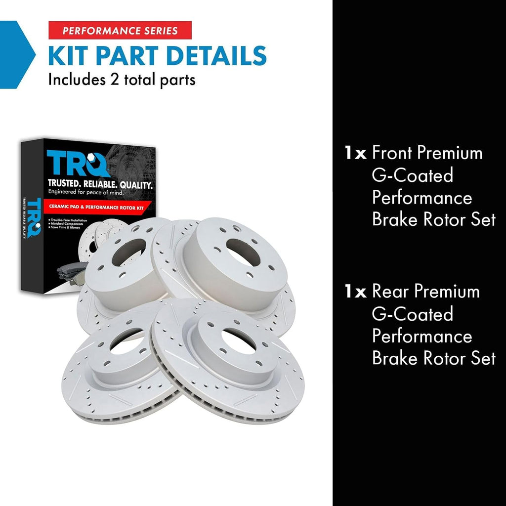 TRQ Performance Front and Rear Brake Rotor Set G Coated Drilled and Slotted Compatible with 2007-2024 Nissan Altima