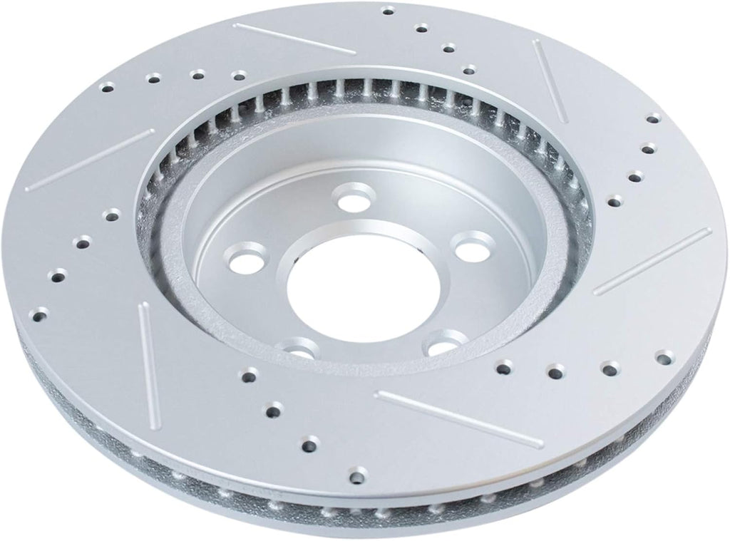 TRQ Performance Front and Rear Brake Rotor Set G Coated Drilled and Slotted Vented Solid Compatible with 2005-2023 Chrysler 300 2006-2023 Dodge Charger 2009-2023 Challenger 2005-2008 Magnum