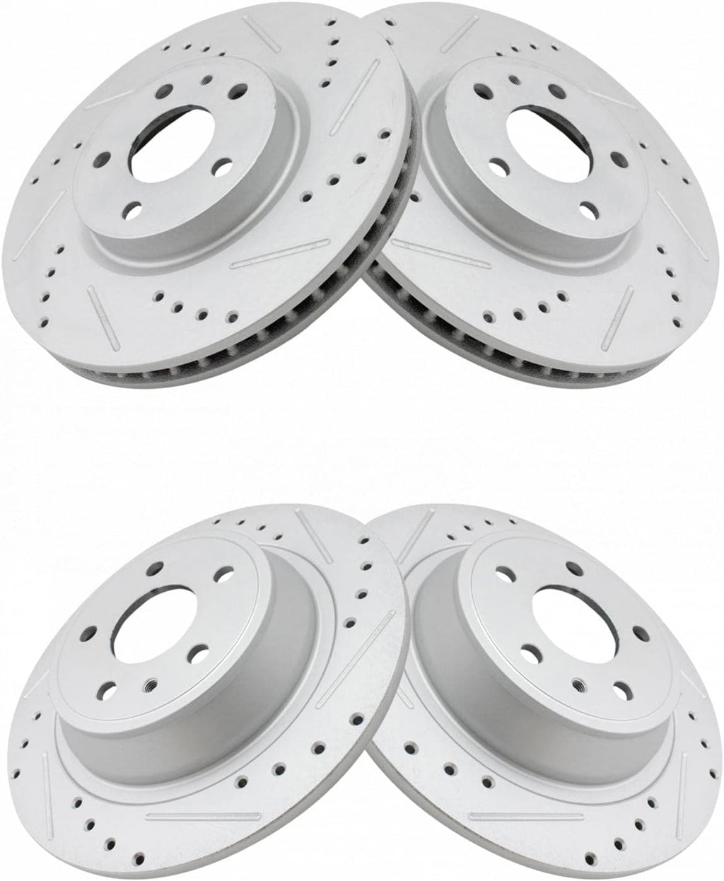 TRQ Performance Front and Rear Brake Rotor Set Coated Drilled Slotted Compatible with 13-20 Ford Fusion 13-16 Lincoln MKZ Hybrid with 302mm Rear Rotors
