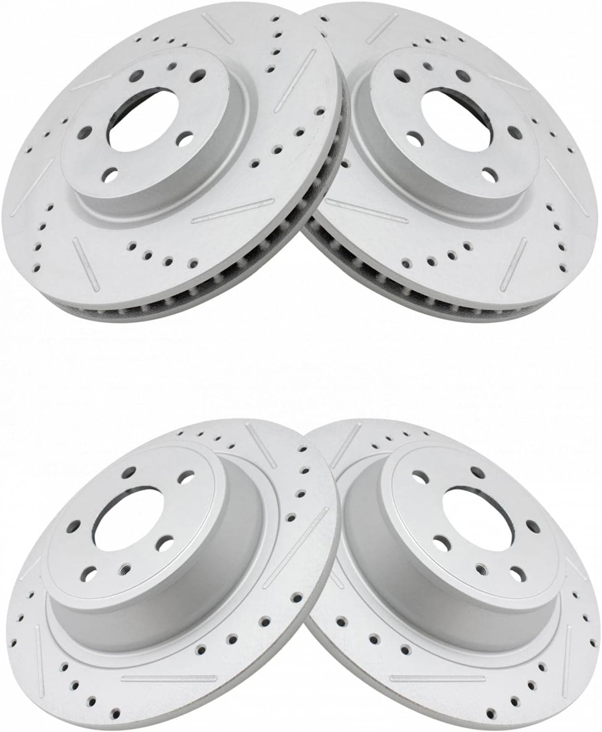 TRQ Performance Front and Rear Brake Rotor Set Coated Drilled Slotted Compatible with 13-20 Ford Fusion 13-16 Lincoln MKZ Hybrid with 302mm Rear Rotors