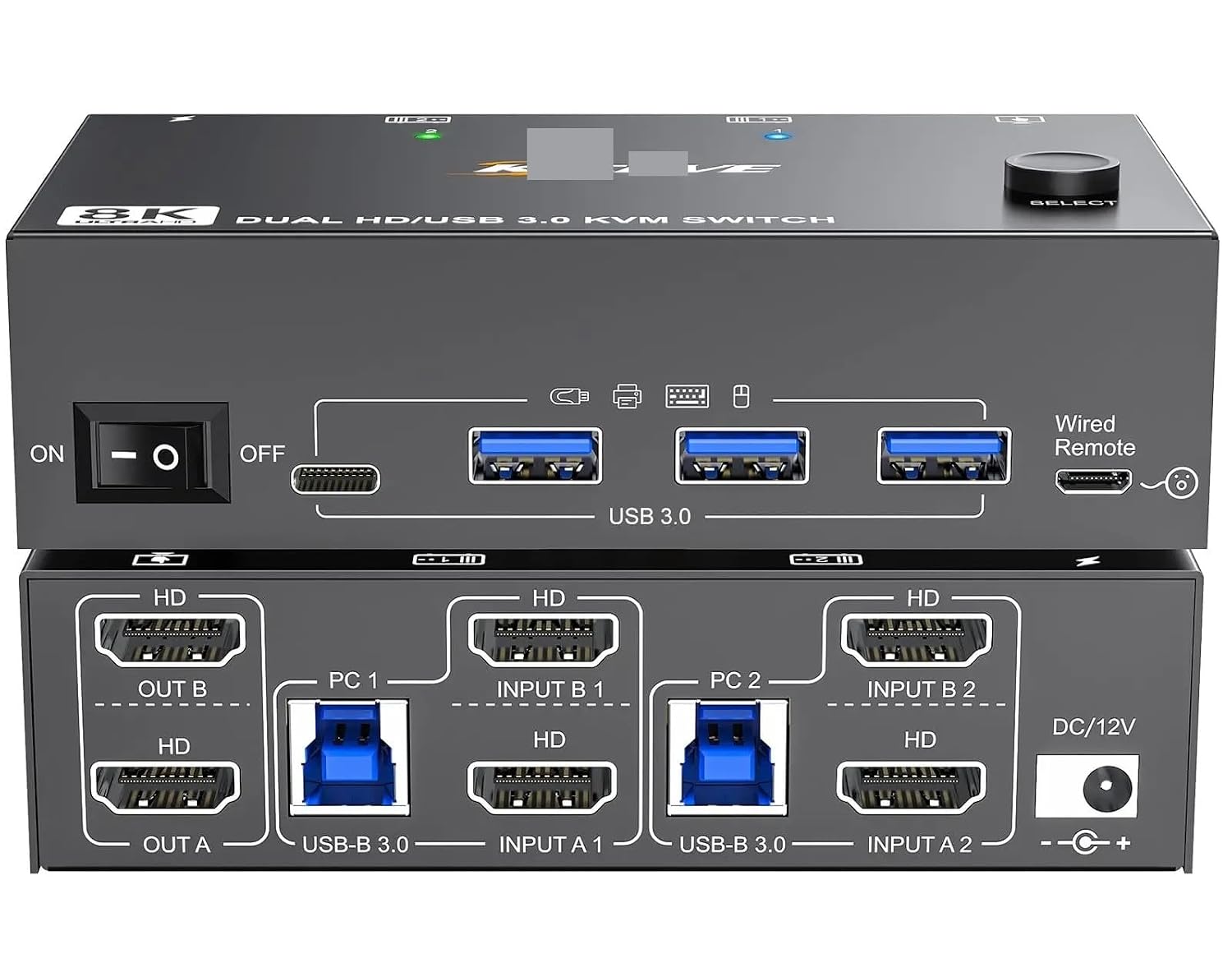 8K KVM Switch 2 PC 2 Monitors, Display Port + HDMI Dual Monitor KVM Switch for 2 PC Share 2 Monitors and 4 USB 3.0 Devices(HH with US Plug)