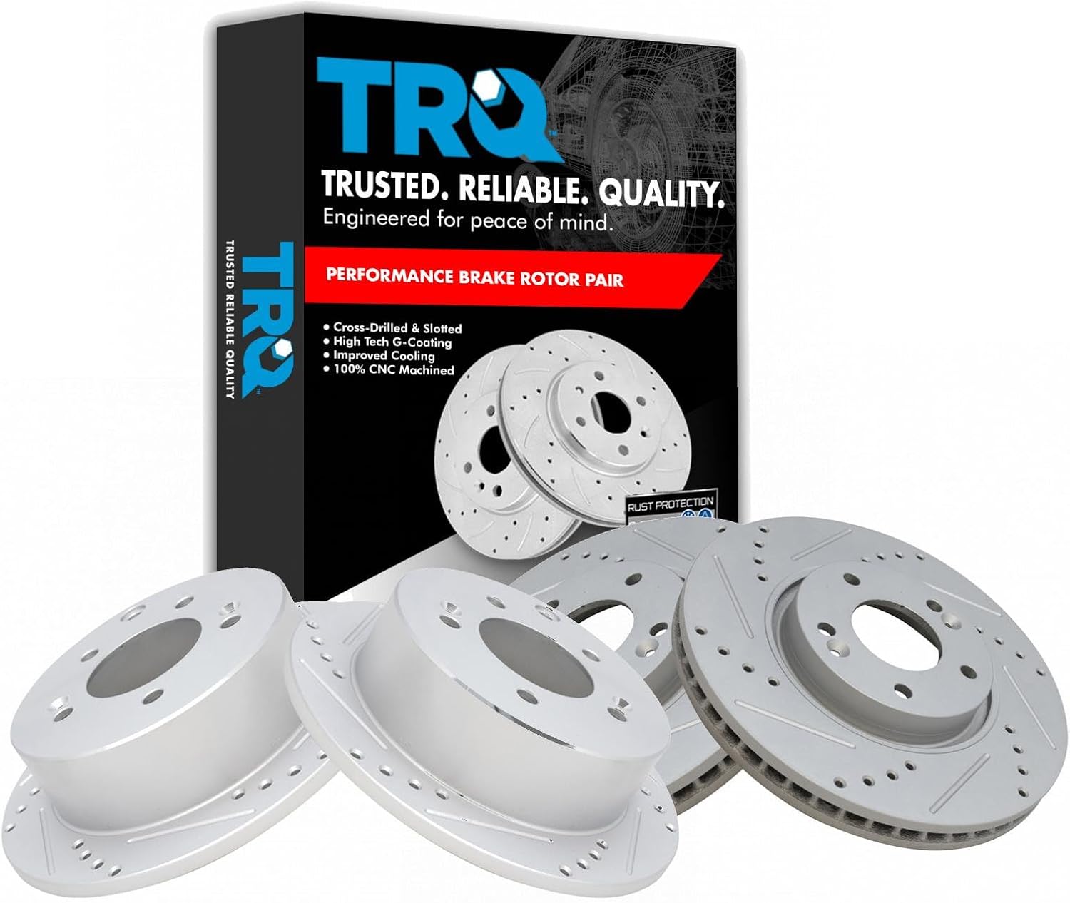 TRQ Performance Front and Rear Brake Rotor Set G Coated Drilled and Slotted Compatible with 2010-2013 Kia Forte Forte Koup