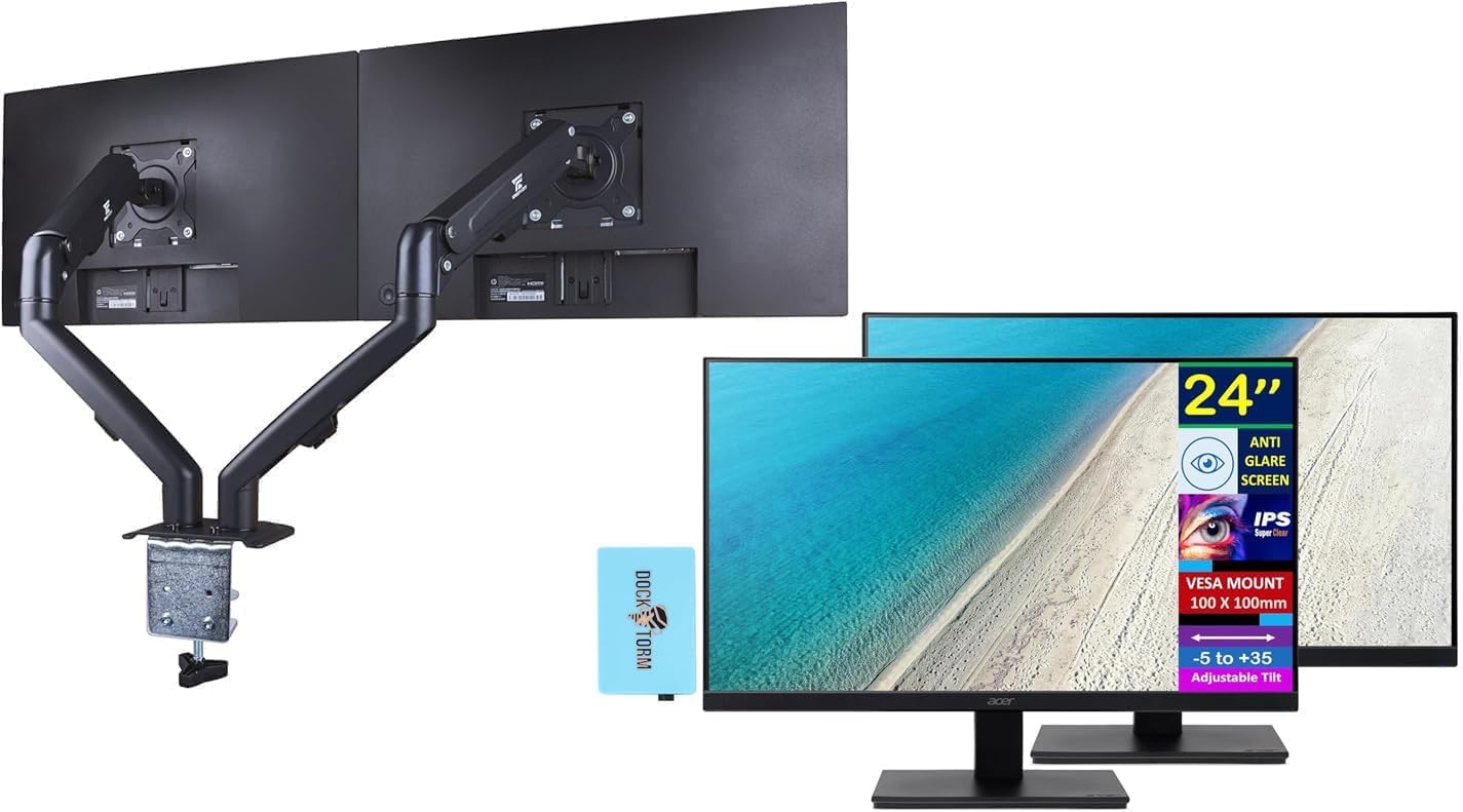acer 24' Vero V247Y Gbmix FHD IPS Monitor with 4 ms Response Time, Anti-Glare, Adaptive Sync, Integrated Speakers, VESA Mount (100mm) & Dockztorm Hub, Black (UM.QV7AA.G03) & Ergoflexy Single Mount Arm