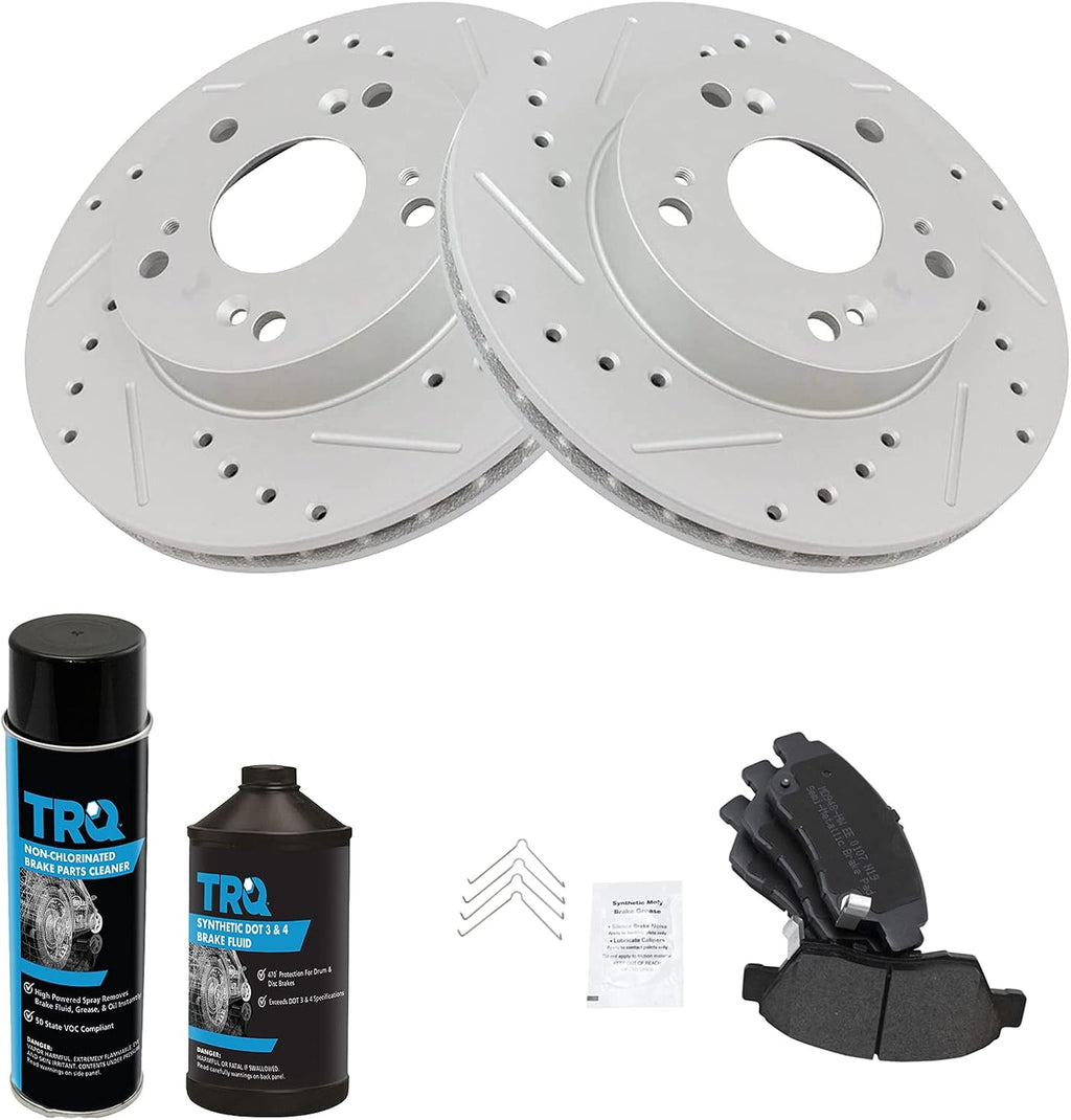 TRQ Front Performance Brake Pad & Rotor Kit, with Chemical Kit Semi-Metallic Compatible with 2002-2006 Acura RSX 2006-2011 Honda Civic 2011-2015 CR-Z