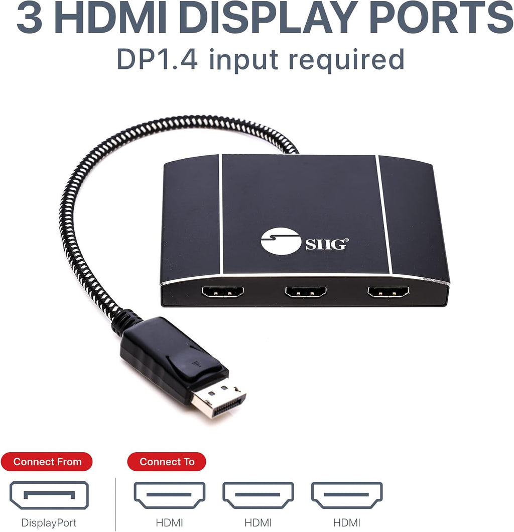 SIIG MST Hub DisplayPort to HDMI Splitter, DP 1.4 to 3X Multi Stream Transport Hub HDMI, DisplayPort Hub Video Splitter, DisplayPort Daisy Chain Monitor Adapter,Not for MacOS (CE-DP0Q11-S1)