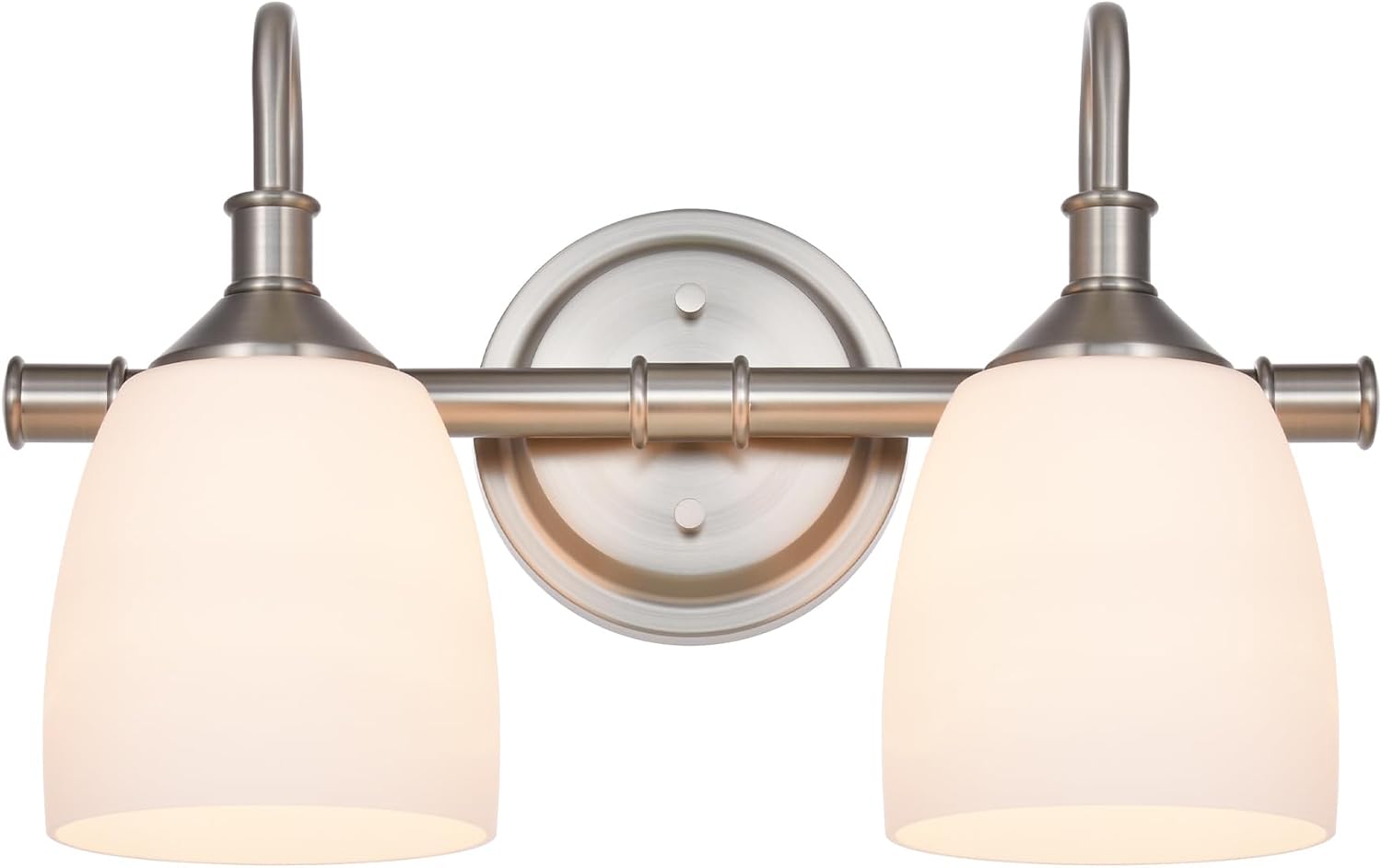 2-Light Bathroom Vanity Light Fixtures Over Mirror, Vintage Vanity Lights for Living Room, Milk White Glass Shades, Standard E26 Base, Brushed Nickel