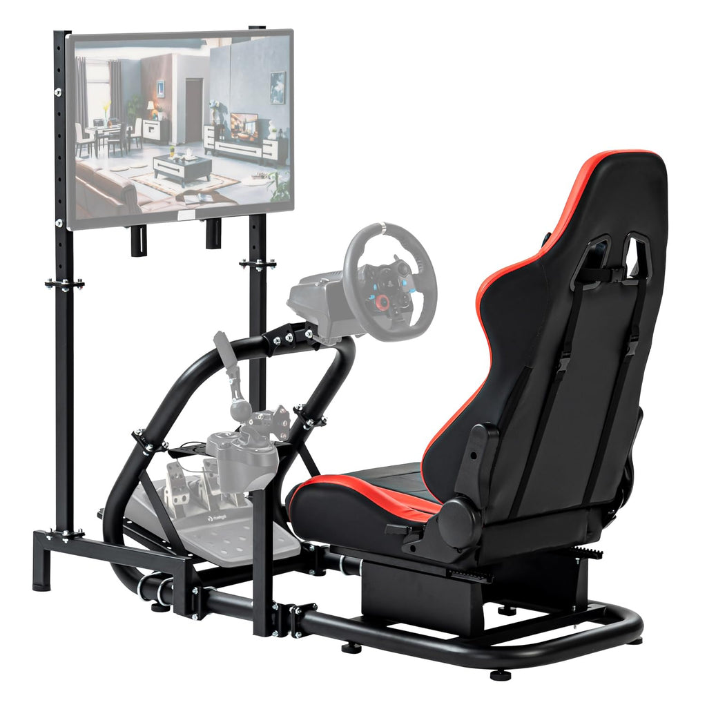 Anman G25 Full Motion Racing Simulator Cockpit Race Seat Equipped with Display Stand Fit for Logitech G25 G27 G29 G920 G923, for Thrustmaster T300RS, for Fanatec Not Included Wheel Shifter and Pedals