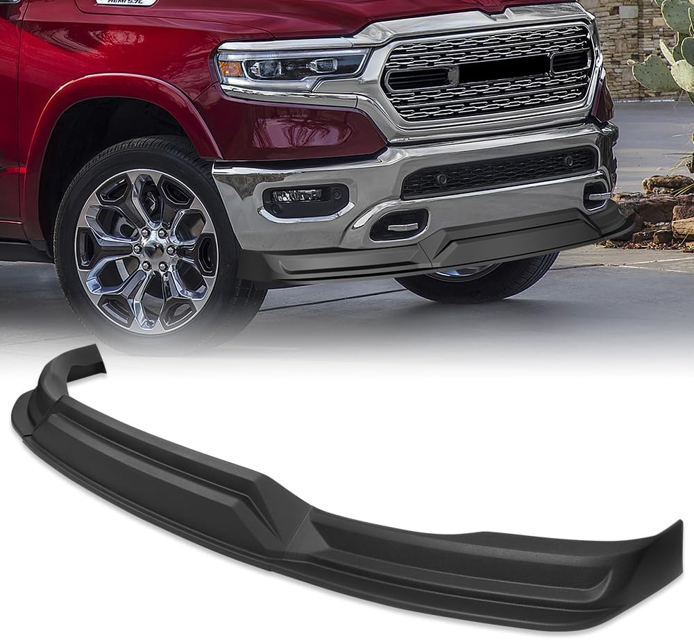 Stay-Tuned, Unpainted Black ABS Plastic Front Bumper Lip Spoiler Body Kit, Fit for 2019-2024 Dodge Ram 1500, Auto Exterior Accessory, 3PC (Without Light)