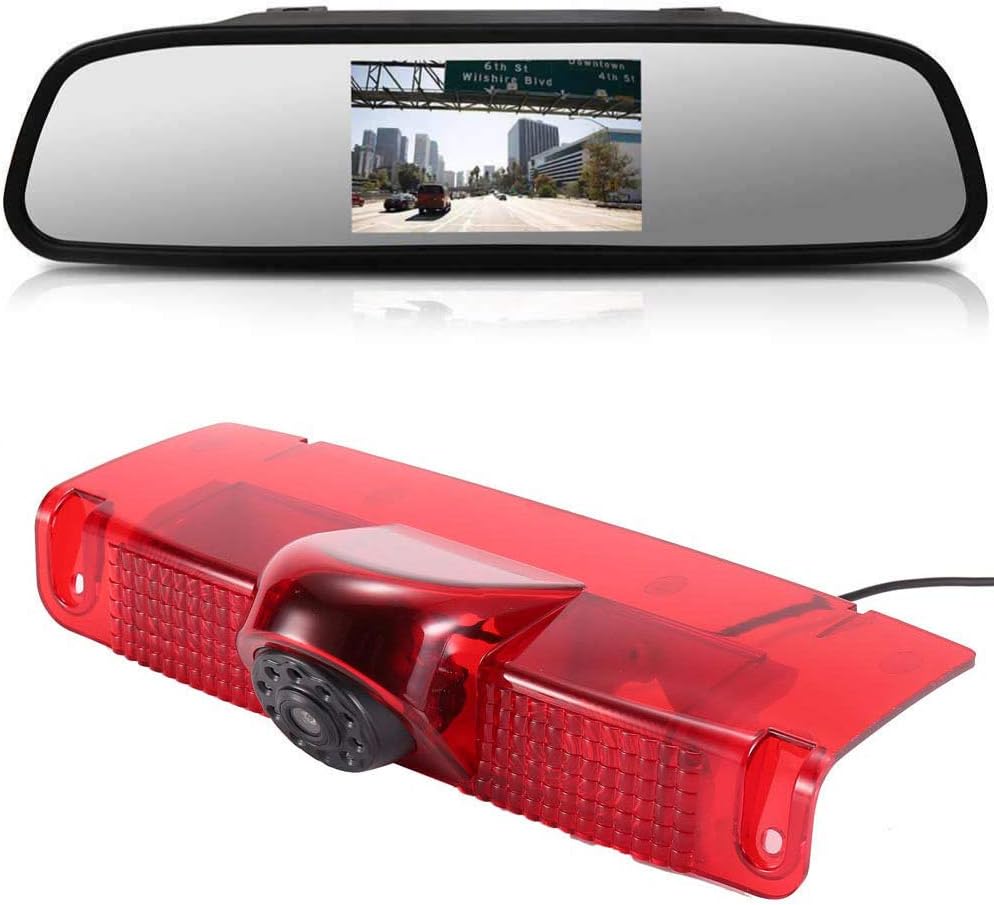 Car Third Roof Top Mount Brake Lamp Light Rear View Reverse Parking Camera,Replacement for Chevrolet Express GMC Chevy Savana Exporer Vans Cargo Van 2003-2018(with 4.3 inch Rear View Mirror)