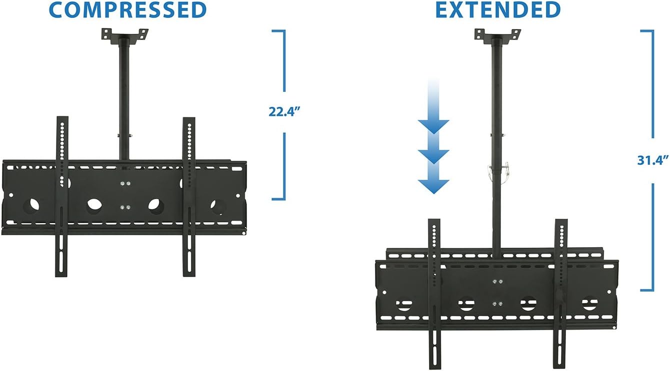 Mount-It! Dual TV Ceiling Mount – Commercial Back-to-Back Ceiling TV Bracket for 37–75' Screens, 360° Swivel, 20° Tilt, VESA 800x450, 175 lb/Side, Height Adjustable, Locking Bar, Heavy-Duty Steel