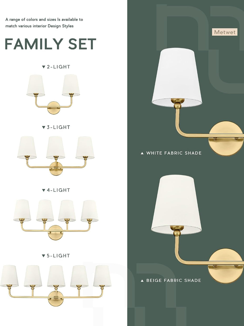5-Light Bathroom Light Fixtures, Brushed Gold Vanity Lights with Flared Beige Fabric Shade, 35 Inch Wall Sconce, Vintage Sconces Wall Lighting for Hallway Bedroom, VL837-BG-B-5