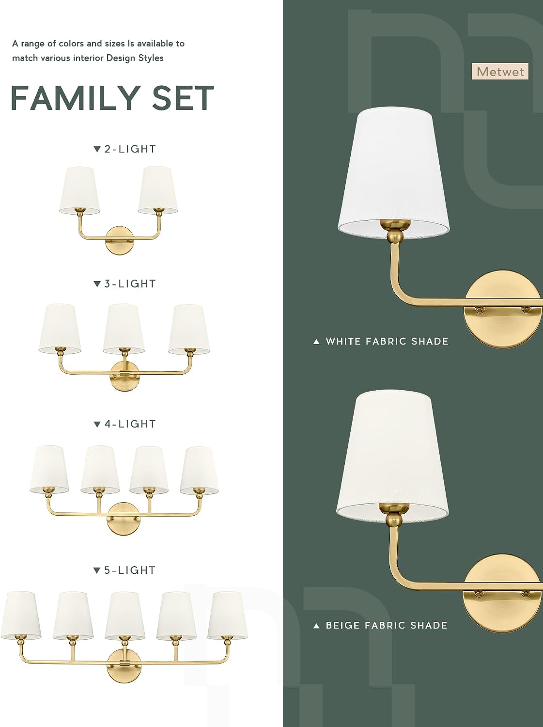 5-Light Bathroom Light Fixtures, Brushed Gold Vanity Lights with Flared Beige Fabric Shade, 35 Inch Wall Sconce, Vintage Sconces Wall Lighting for Hallway Bedroom, VL837-BG-B-5