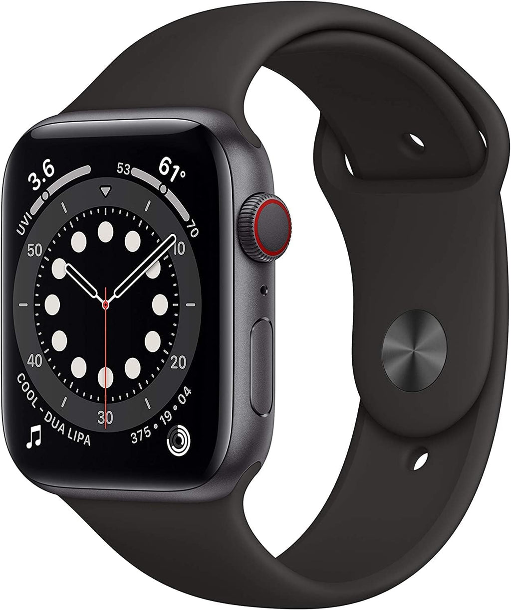 Apple Watch Series 6 (GPS + Cellular, 44MM) - Space Black Titanium Case with Black Sport Band (Renewed)