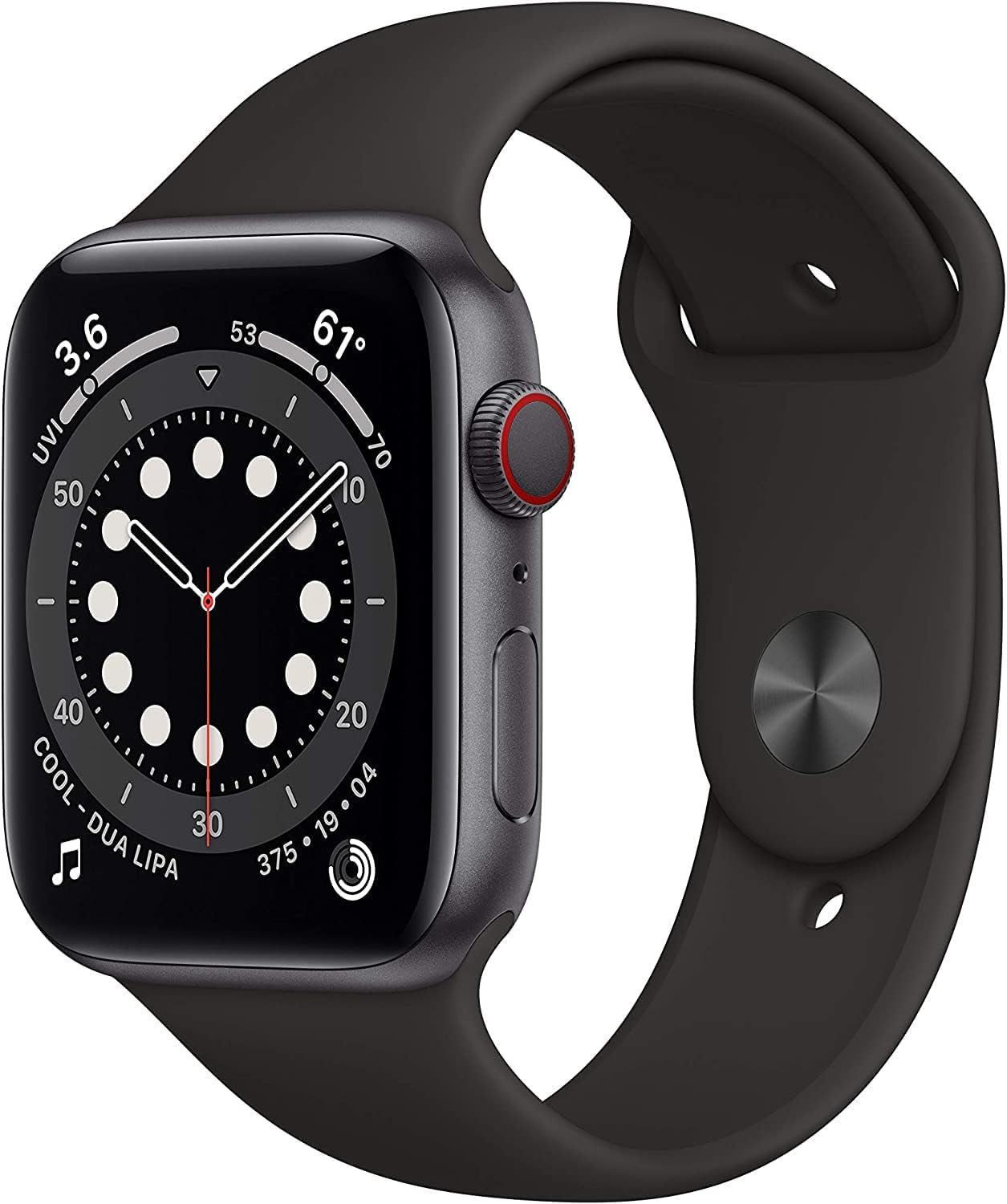 Apple Watch Series 6 (GPS + Cellular, 44MM) - Space Black Titanium Case with Black Sport Band (Renewed)