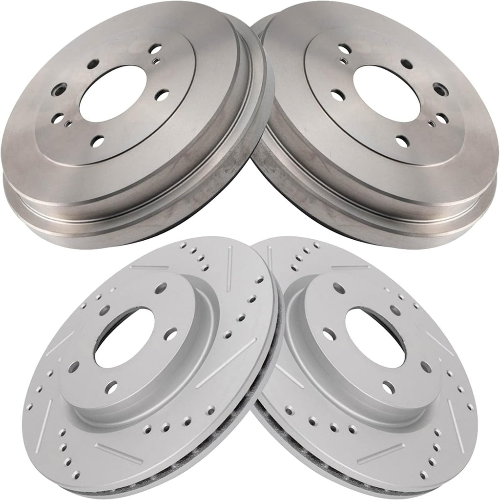 TRQ Performance Front and Rear Brake Rotor Set G Coated Drilled and Slotted Compatible with 2013-2019 Nissan Sentra