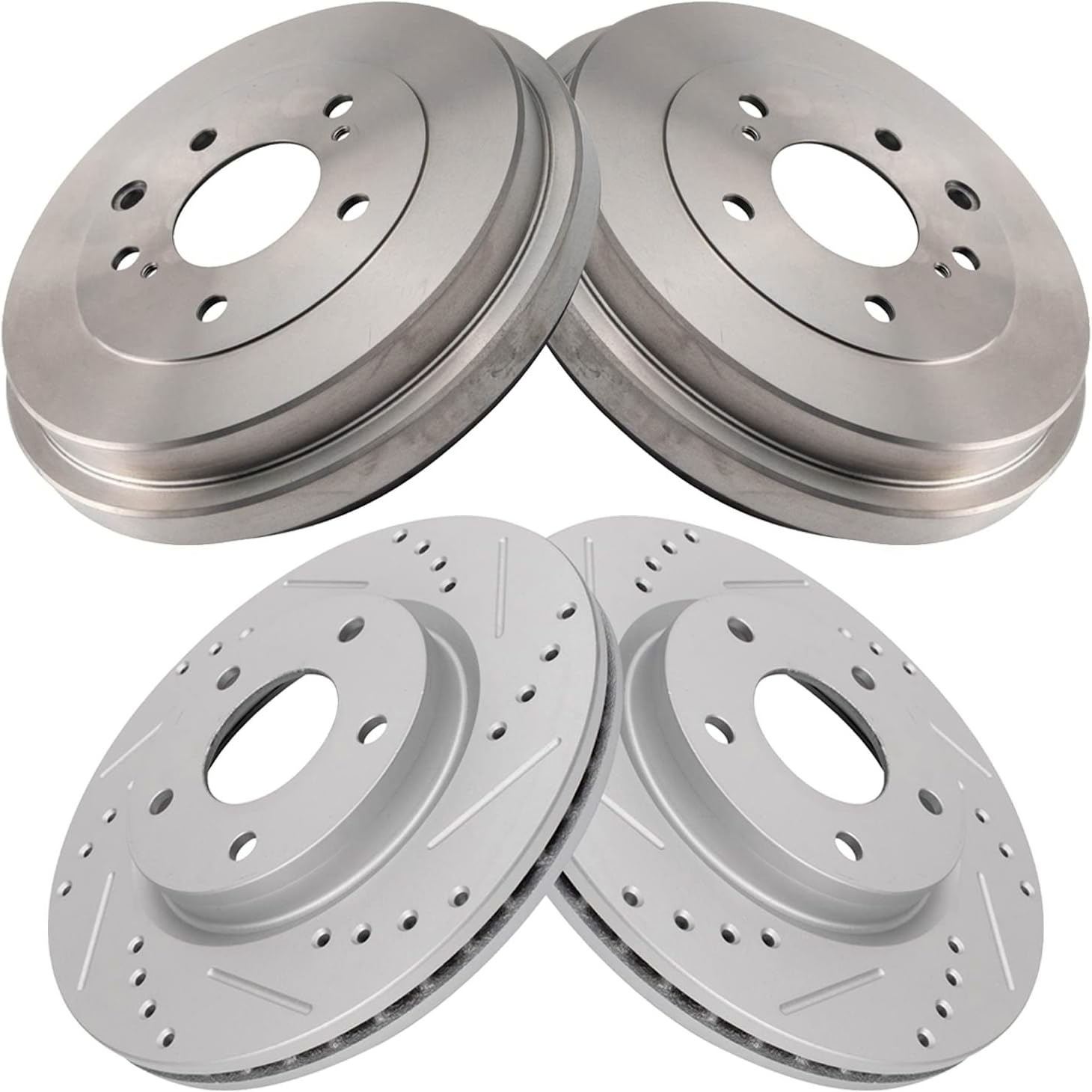 TRQ Performance Front and Rear Brake Rotor Set G Coated Drilled and Slotted Compatible with 2013-2019 Nissan Sentra