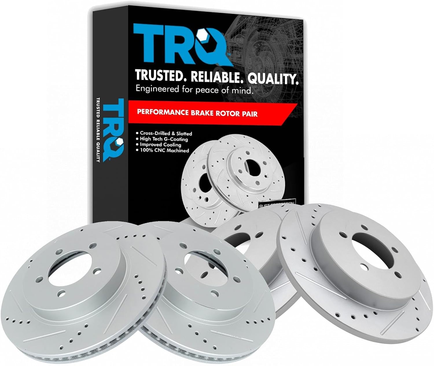 TRQ Performance Front and Rear Brake Rotor Set G Coated Drilled and Slotted Compatible with 2002-2005 Ford Explorer 2002-2005 Mercury Mountaineer