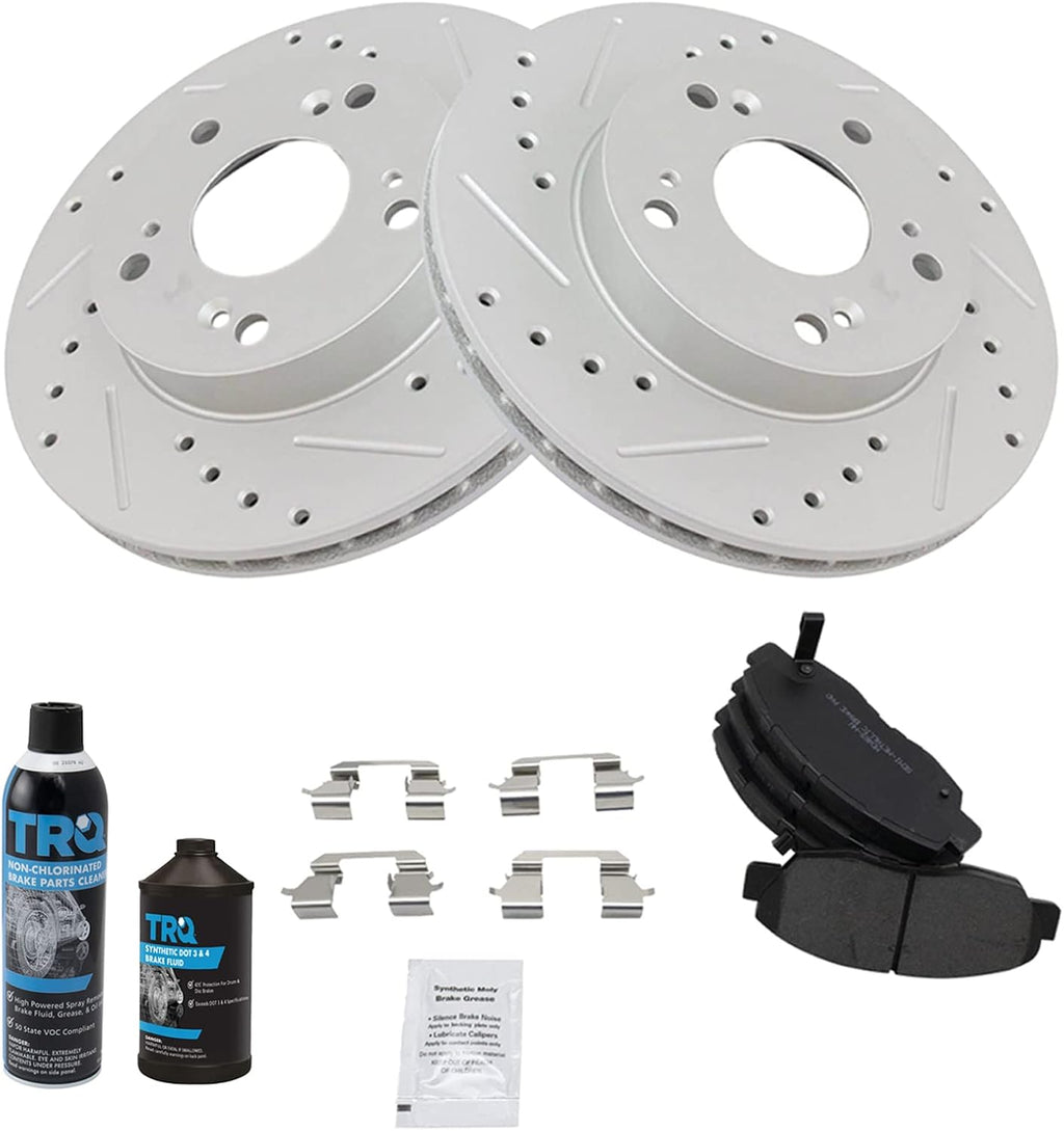 TRQ Front Performance Brake Pad & Rotor Kit, with Chemical Kit Semi-Metallic Premium G-Coated Compatible with 2006-2011 Honda Civic