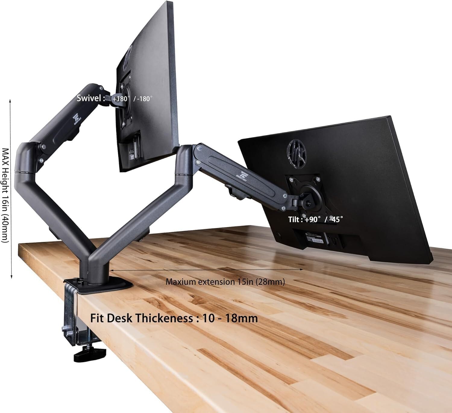 HP 22' FHD VA Monitor with 5 ms Response Time, Anti-Glare, Flicker Free, VESA Mount (100x100mm), HDMI, VGA & Dockztorm USB Port Expander, Black Color & ErgoFlexy Dual Monitor Mount (2 Pack)
