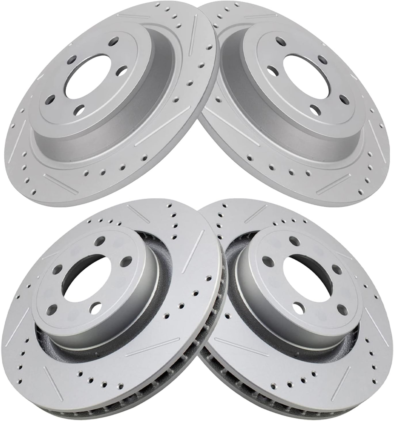 TRQ Performance Front and Rear Brake Rotor Set G Coated Drilled and Slotted Compatible with 2015-2020 Ford Mustang