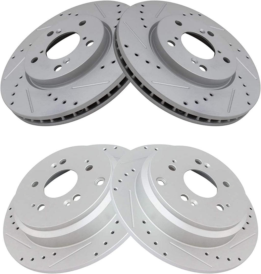 TRQ Performance Front and Rear Brake Rotor Set G Coated Drilled and Slotted Vented Solid Compatible with 2005-2010 Honda Odyssey