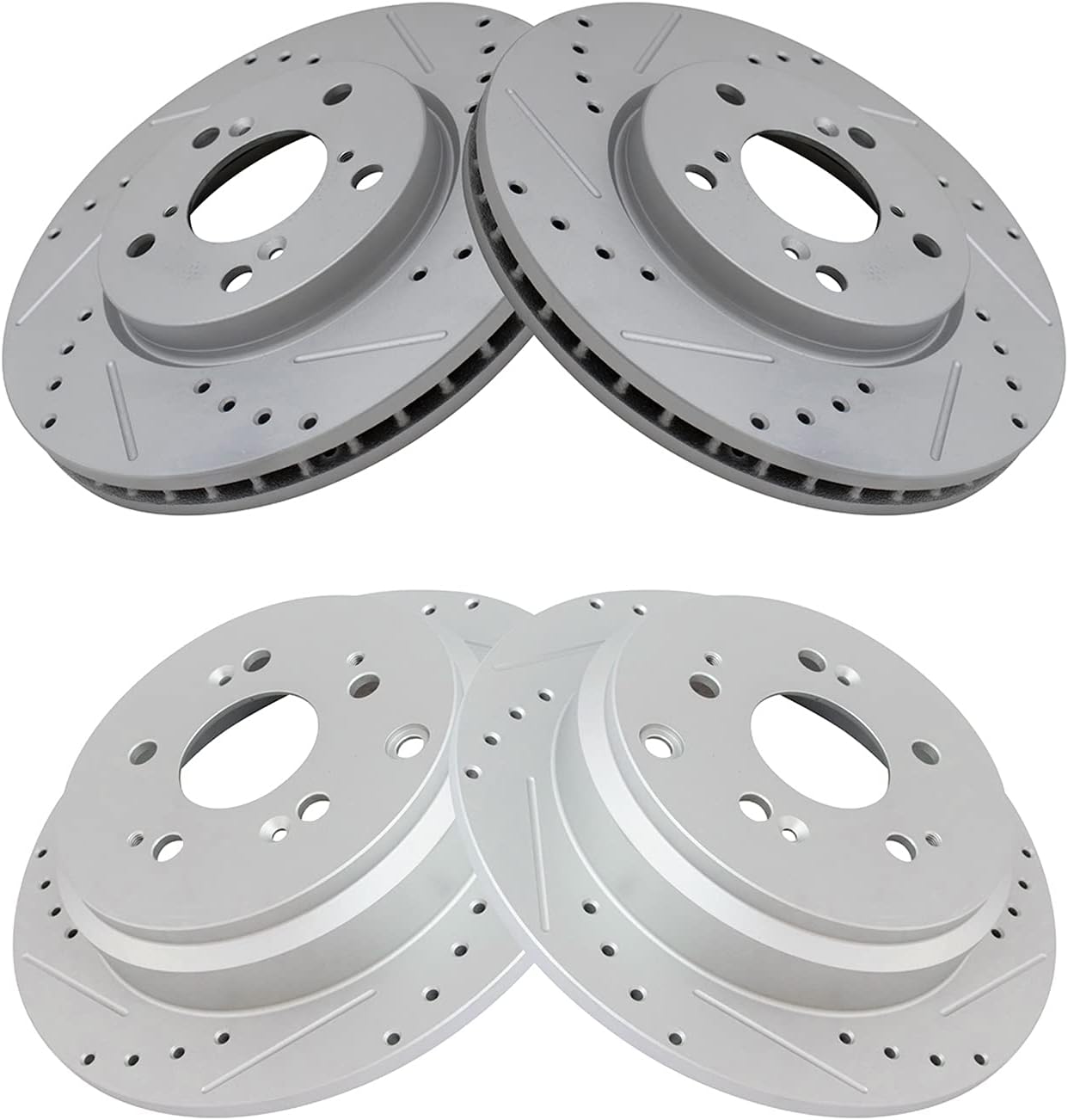 TRQ Performance Front and Rear Brake Rotor Set G Coated Drilled and Slotted Vented Solid Compatible with 2005-2010 Honda Odyssey