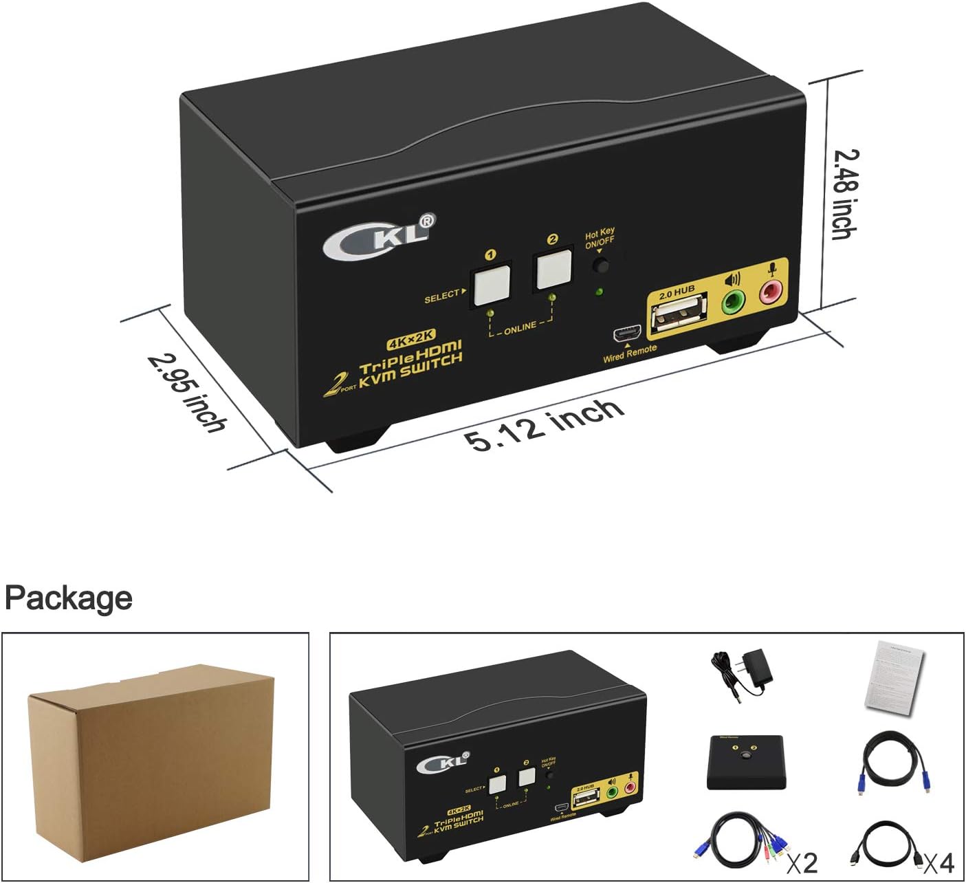 CKL Triple Monitor HDMI KVM Switch 2 Port 4K@30Hz, 2x3 Keyboard Video Mouse Switcher with Cables Support Extended and Mirrored Display for Windows, Linux and Mac