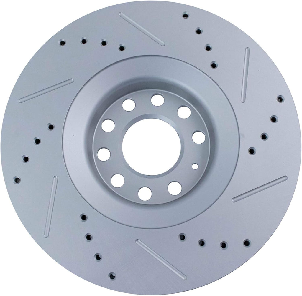 TRQ Performance Front and Rear Brake Rotor Set G Coated Drilled and Slotted Compatible with 2005-2009 Audi A4 A4 Quattro