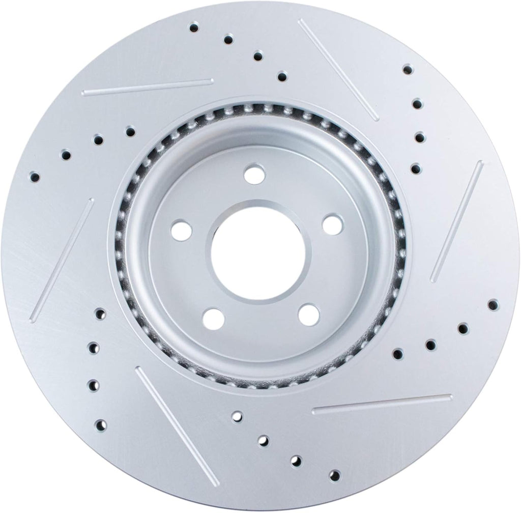 TRQ Performance Front and Rear Brake Rotor Set G Coated Drilled and Slotted Compatible with 2013-2016 Ford Escape 2014-2018 Ford Transit Connect