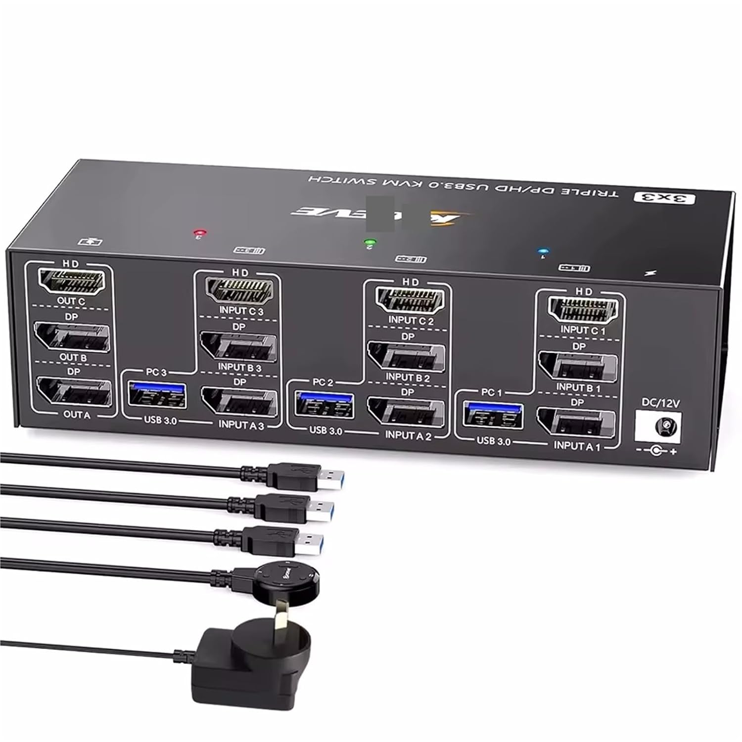 KVM Switch 3 Monitors 3 Computers 8K@60Hz 4K@144Hz, HDMI+2 Displayport KVM Switch Triple Monitor for 3 Computer Share 3 Monitor(AU Plug)