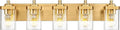 Gold Bathroom Light Fixtures with Square Clear Glass Shade | 30' Brushed Gold Vanity Light, 5-Light Modern Wall Sconces, Vanity Lighting Fixtures Over Mirror, VL194-BG-5