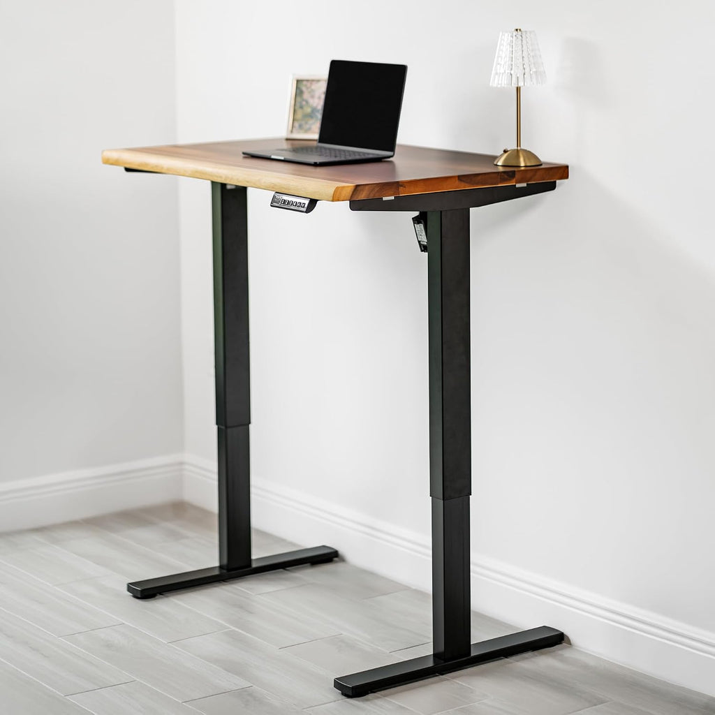 Small Standing Desk – Walnut Solid Wood Desk, Natural Live Edge, Adjustable Height Dual Motor, Sit Stand for Home Office (Black, W38 x D25)