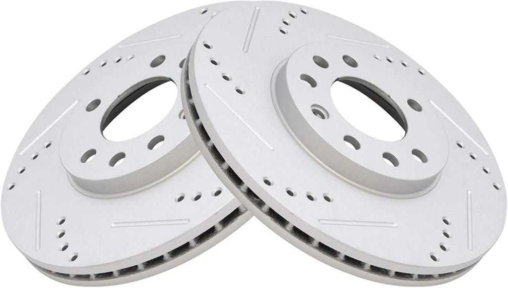 TRQ Front Rear Performance Drilled Slotted Zinc Coated Rotor Kit Compatible with Saab Saturn