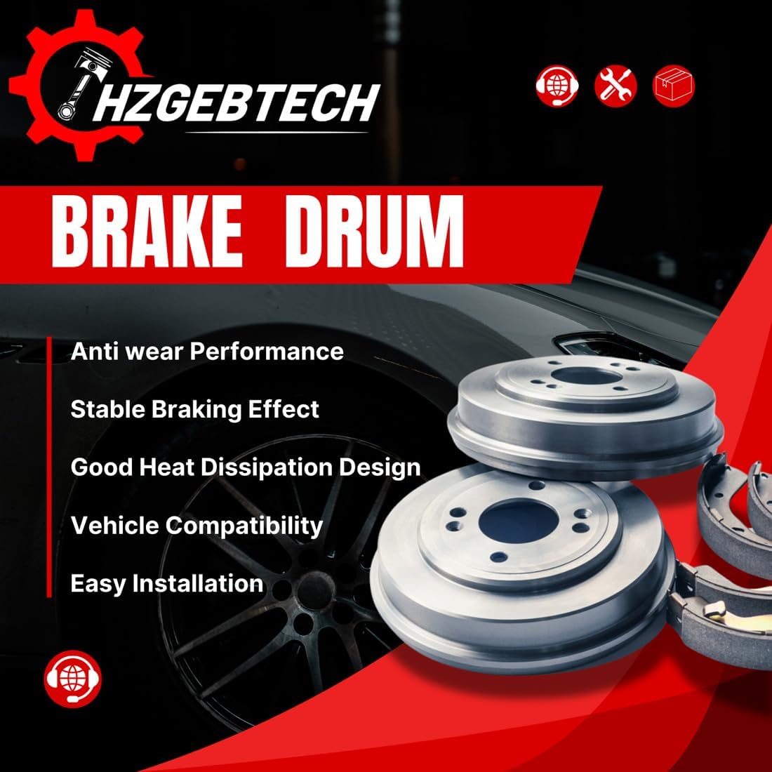 Brake Drum 2X Rear Automotive Replacement Brake Kit for Honda Civic 1.8L 2006 2007 2008 2009 2010 2011 2012 2013 2014 2015