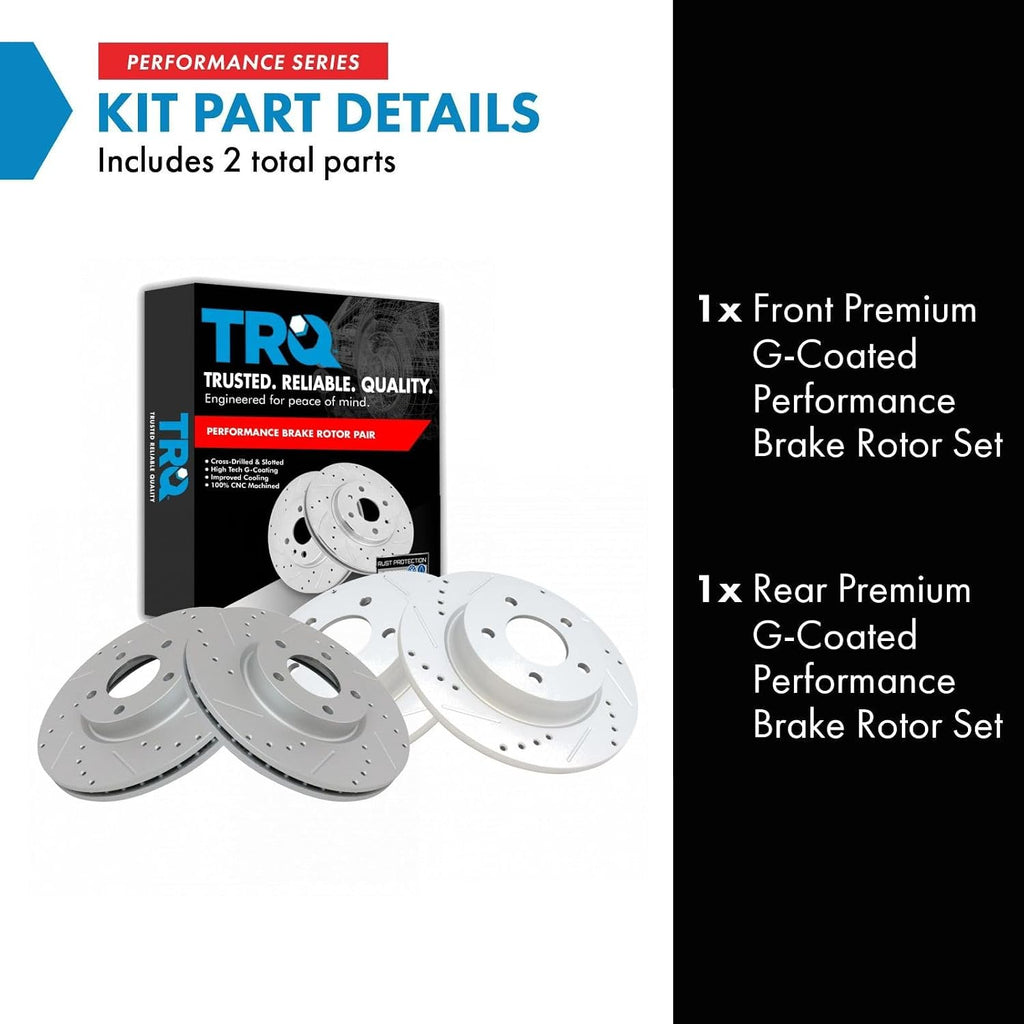 TRQ Performance Front and Rear Brake Rotor Set G Coated Drilled and Slotted Compatible with 2004-2013 Mazda 3