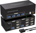 8K Triple Monitor KVM Switch HDMI & Displayport & USB 3.0 KVM Switch for 2 PC Share 1 Set of Keyboard Mouse Printer Hard Disk(DP HDMI KVM Switch,with EU Plug)