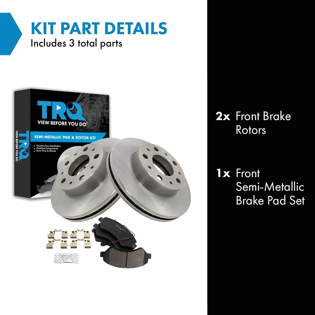 TRQ Front Brake Pad and Rotor Set Semi Metallic Vented Rotors Compatible with 2014-2021 Ram ProMaster 1500 2500 3500