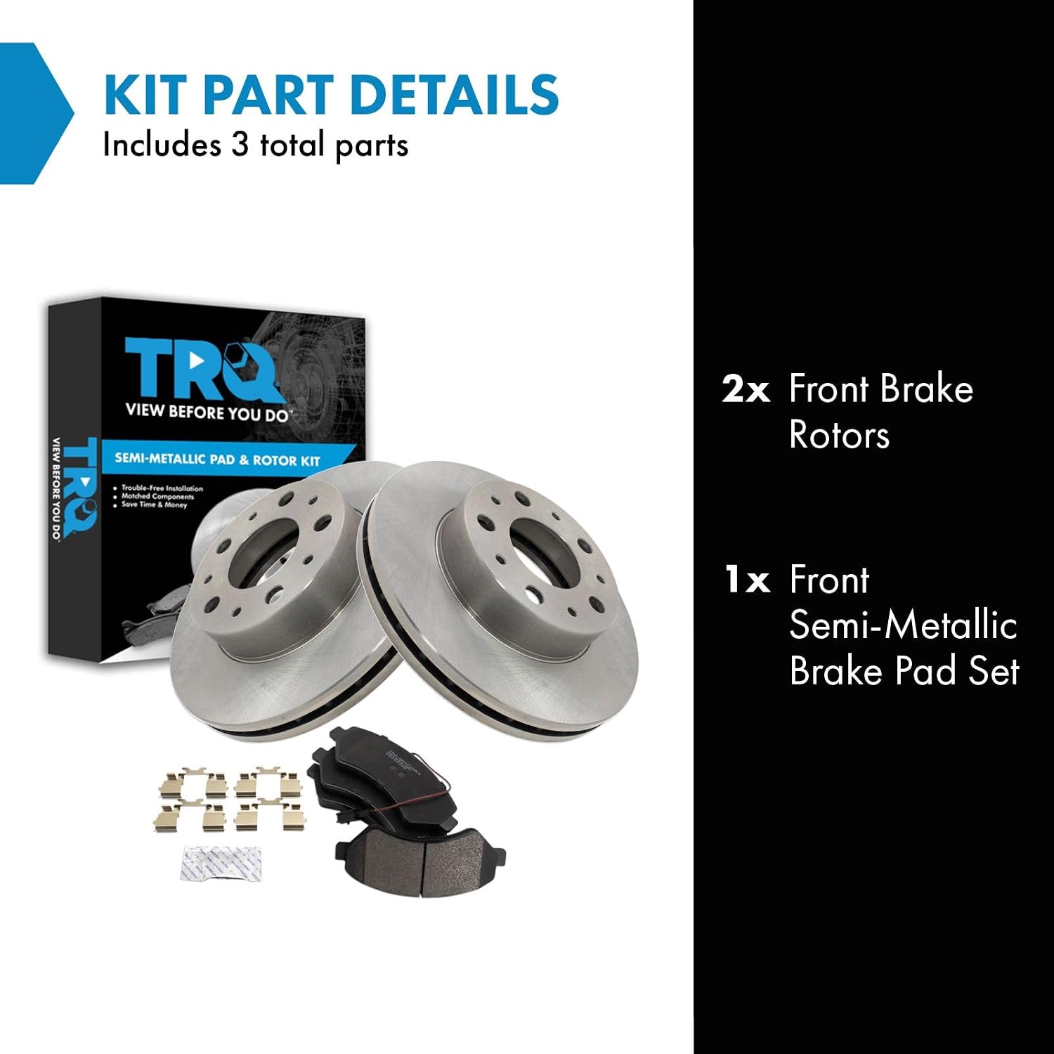 TRQ Front Brake Pad and Rotor Set Semi Metallic Vented Rotors Compatible with 2014-2021 Ram ProMaster 1500 2500 3500