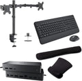 Dell UD22 Universal Dock 96W Quad 4K Support, HDMI, USB-C, DisplayPort and USB Hub Bundled with Desk Mount Dual Monitor Stand, MK650 Wireless Keyboard & Mouse, Gel Mouse & Wrist Pad