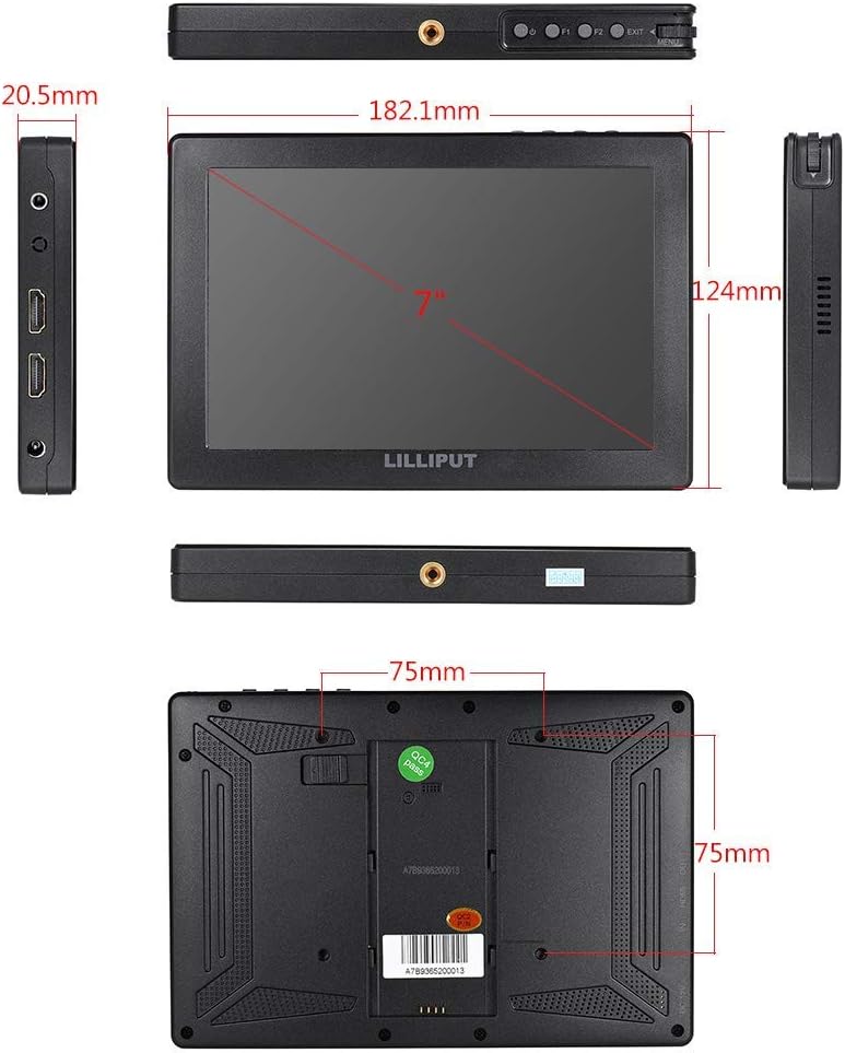 LILLIPUT 7 inch A7S 1920x1200 IPS On Camera Monitor with 4K HDMI Input Output Field Monitor for DSLR and Mirrorless Cameras with Free Gifts:Mini Magic Arm Mount + LP-E6 Plate+ 12V AC Adapter …