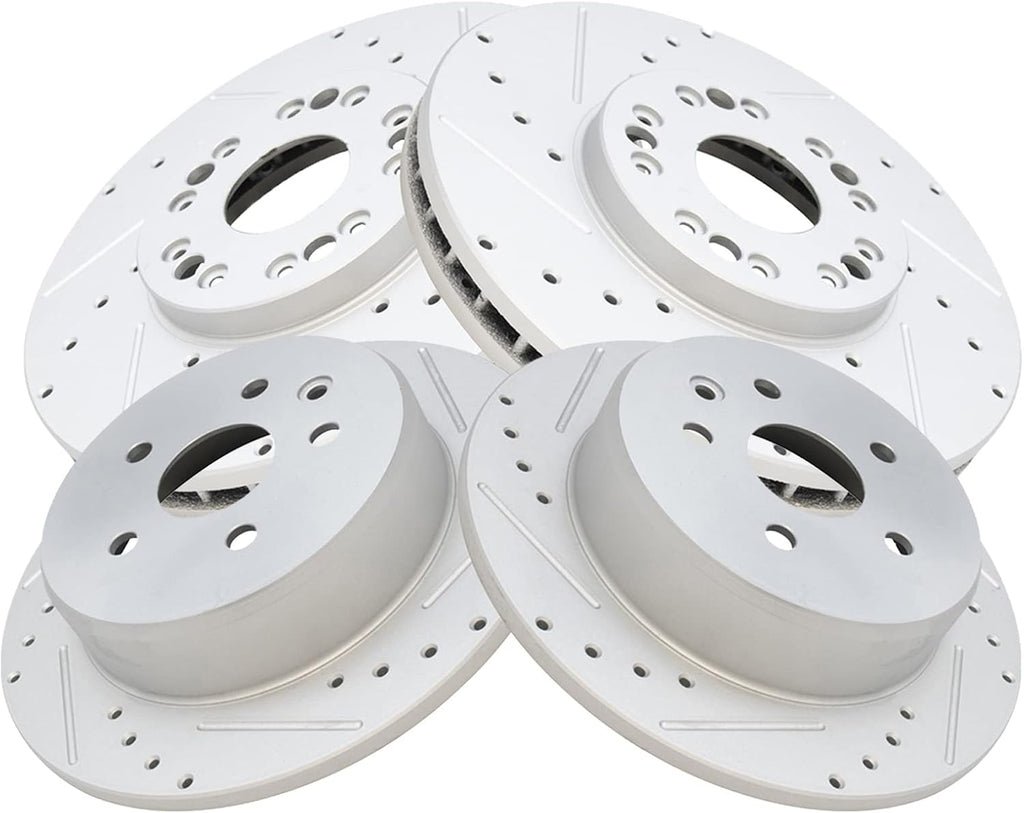 TRQ Performance Front and Rear Brake Rotor Set G Coated Drilled and Slotted Compatible with 1998-2005 Lexus GS300 1998-2000 GS400 2001-2005 GS430 2001-2005 IS300 2002-2010 SC430