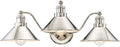 Kira Home Welton 25.5' 3-Light Modern Farmhouse Vanity Light with Funnel Shades, Industrial Wall Sconce Bathroom Light, Polished Nickel Finish