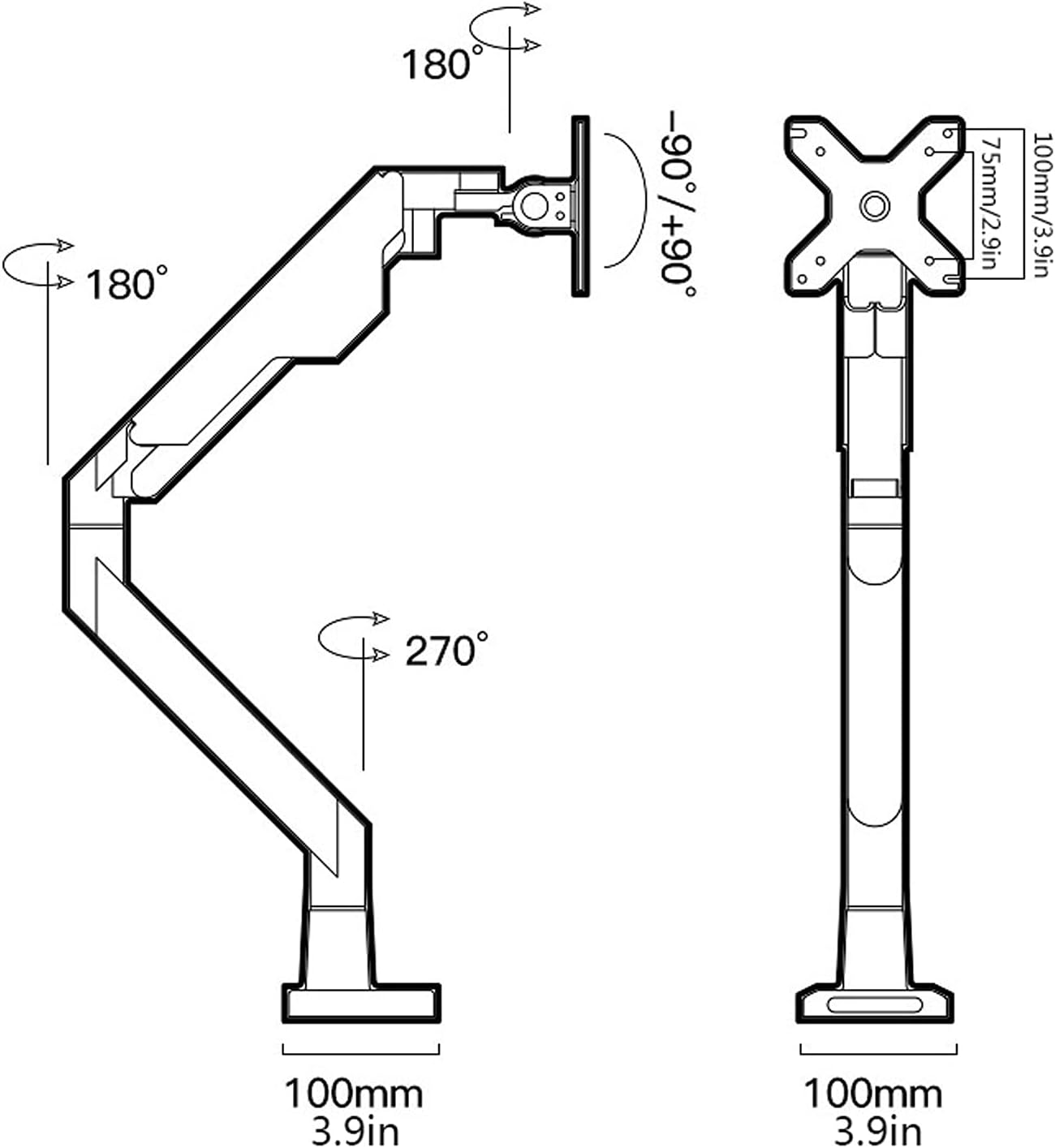 10'-32' Silver Monitor Stand Height-adjustable Single Monitor Desk Mount Full Motion Tilt Rotation Monitor Arm with Clamp and Grommet Base Monitor Arms Stand (Style : A) (A A)