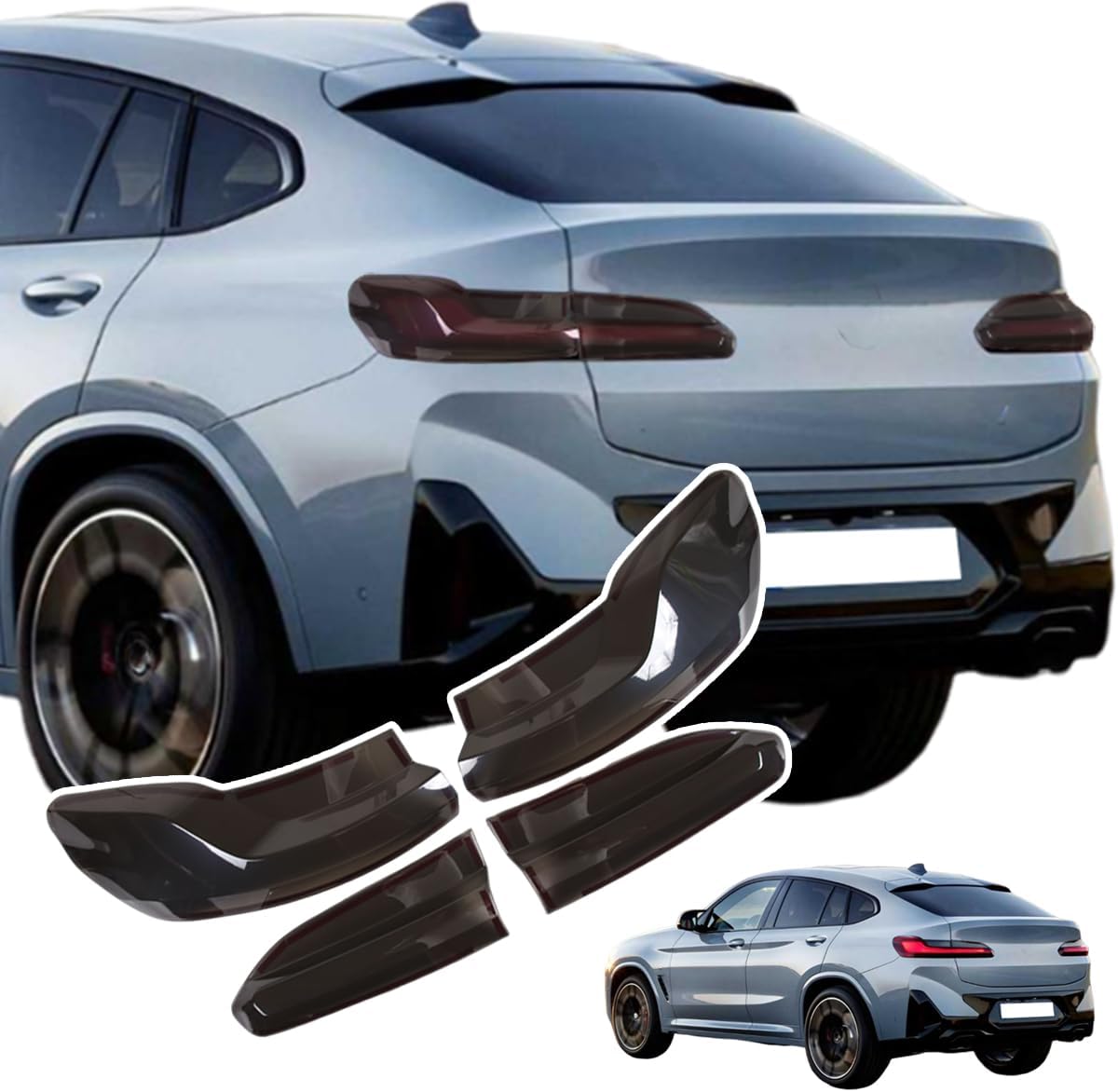 ABS Black Rear Tail Light Lens Taillight Kit Compatible with BMW X4 G02 X4 M 2019-2025 Car Exterior Taillight Protection Cover Accessories