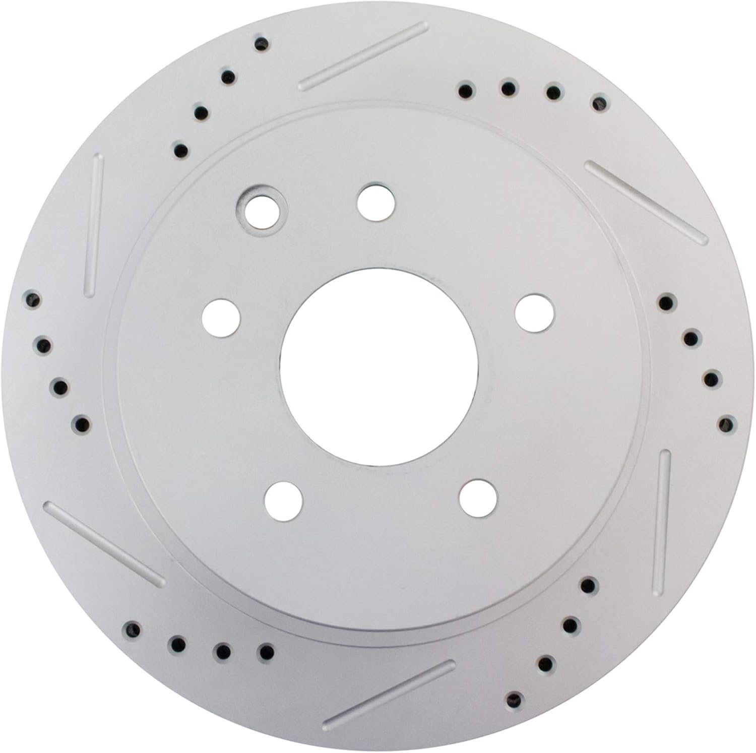 TRQ Performance Front and Rear Brake Rotor Set G Coated Drilled Slotted Compatible with 2014-2017 Nissan Leaf 2014-2020 Rogue 2017-2022 Rogue Sport
