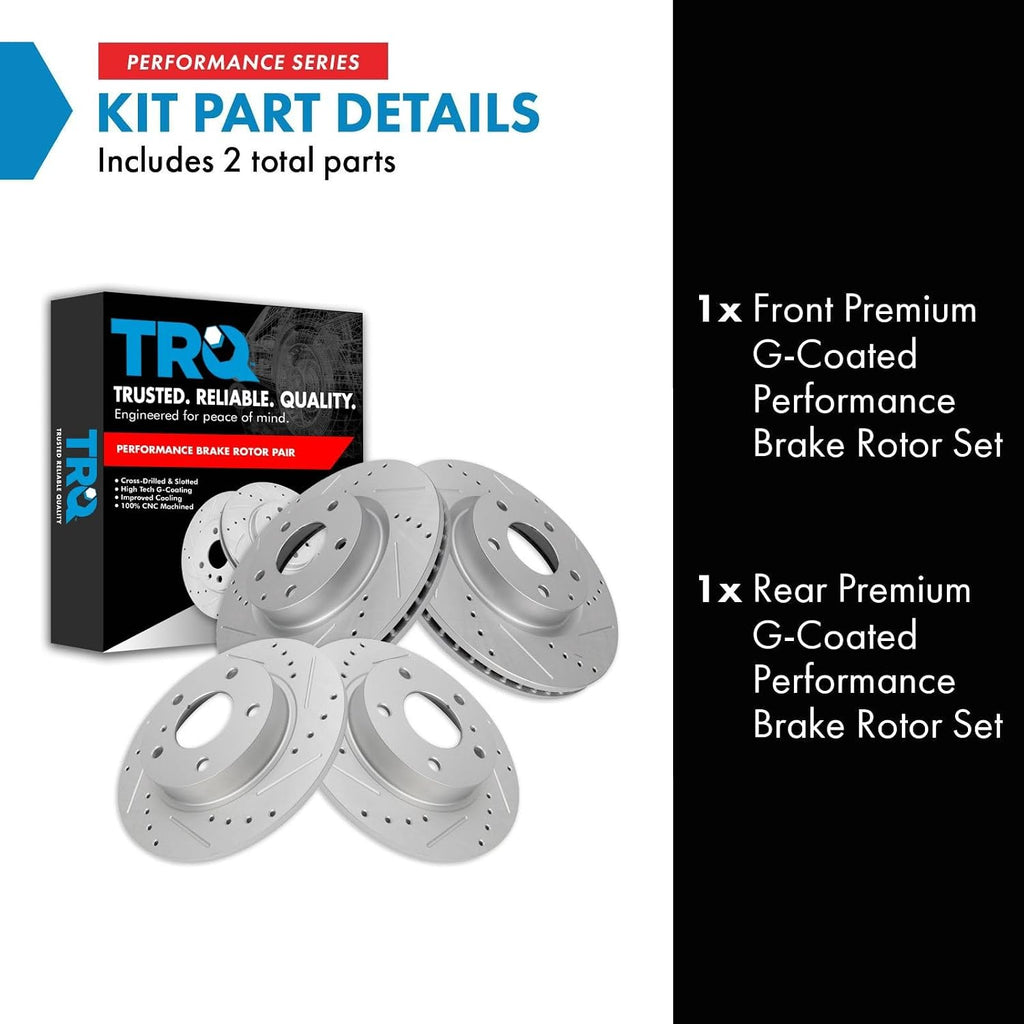 TRQ Performance Front and Rear Brake Rotor Set G Coated Drilled and Slotted Compatible with 2014-2018 Mazda 3 2019-2021 Mazda CX-3