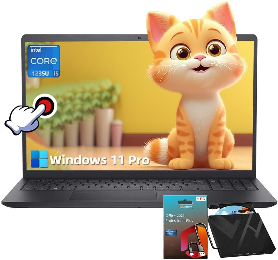 Dell Inspiron 15 3520 Business Laptop - 15.6' FHD Touchscreen, Intel 10-Core i5-1235U, 16GB RAM, 1TB SSD, Intel UHD Graphics, Webcam, WiFi, Win 11 Pro, 2021 Office Lifetime License, 8IN1 CD/DVD Drive