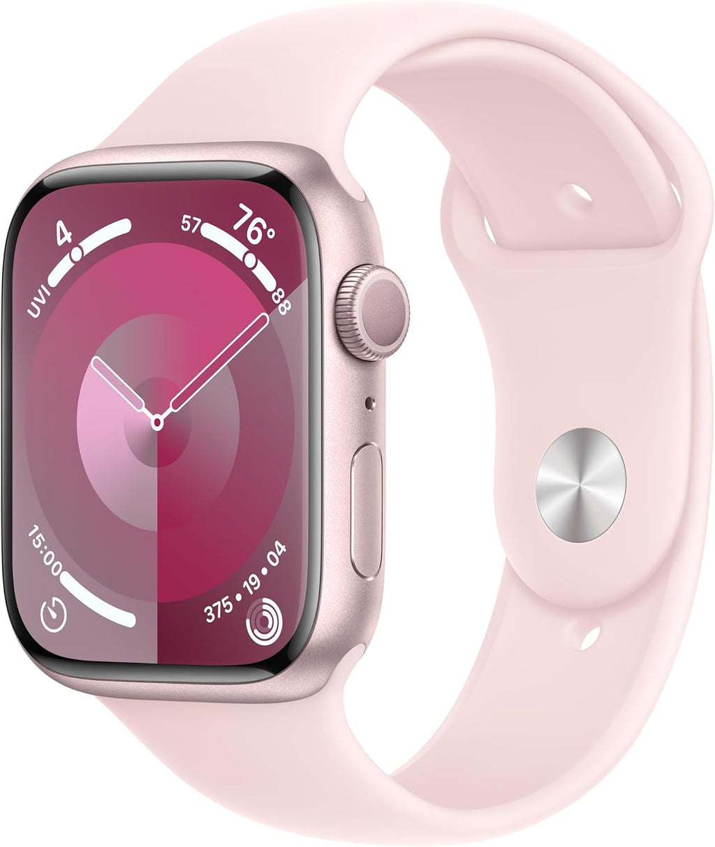 Apple Watch Series 9 [GPS, 45mm] Pink Aluminum Case with Pink Sport Band, M/L (Renewed)