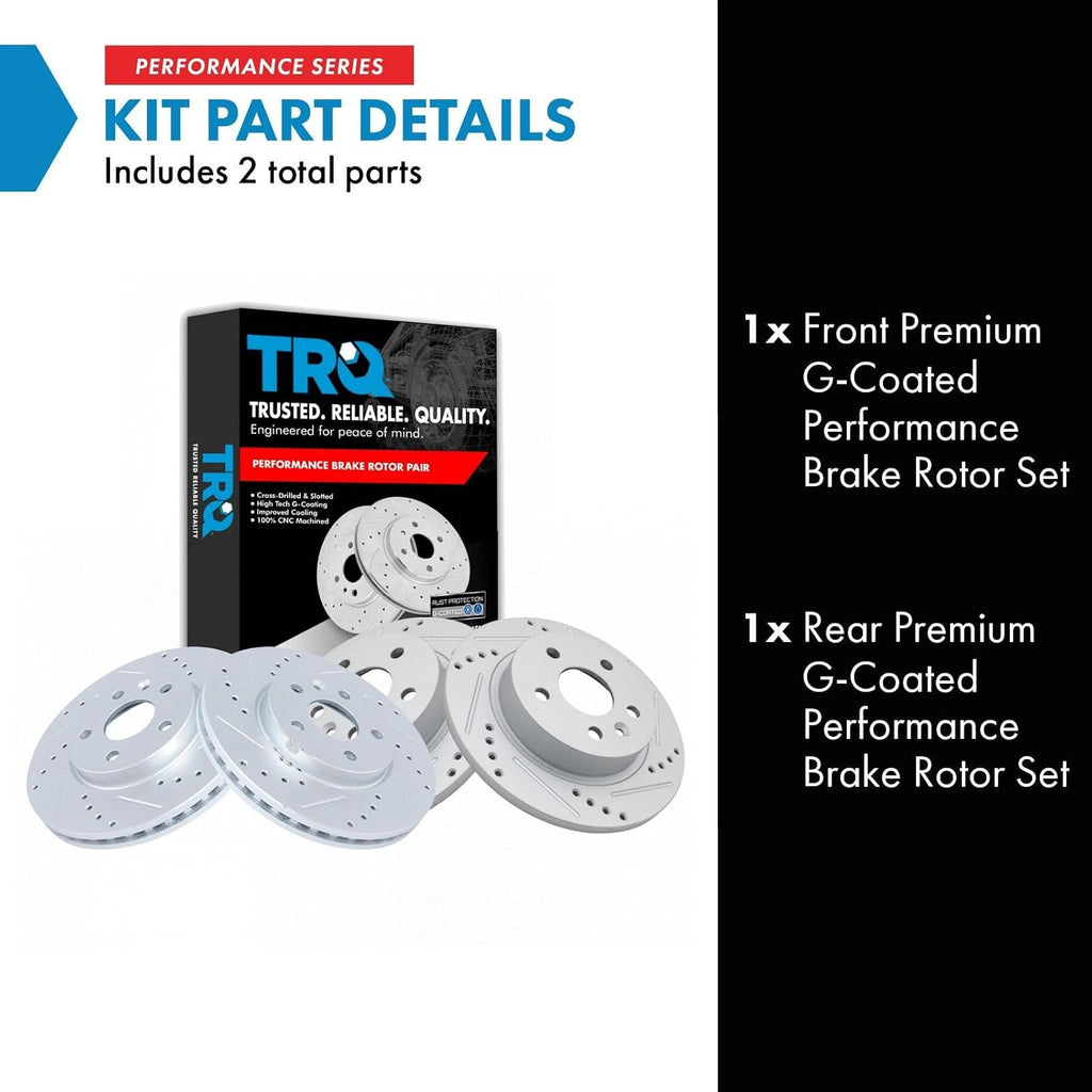 TRQ Performance Front and Rear Brake Rotor Set G Coated Drilled and Slotted Compatible with 2011-2015 Chevrolet Cruze 2016 Cruze Limited 2014-2016 Sonic