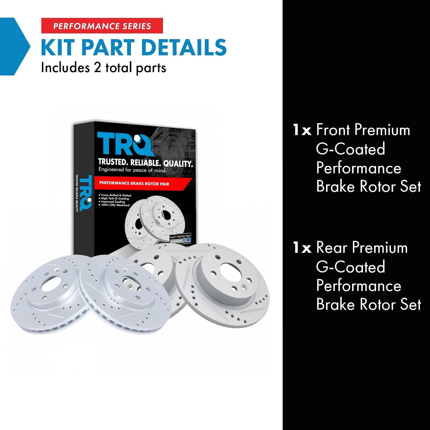 TRQ Performance Front and Rear Brake Rotor Set G Coated Drilled and Slotted Compatible with 2011-2015 Chevrolet Cruze 2016 Cruze Limited 2014-2016 Sonic